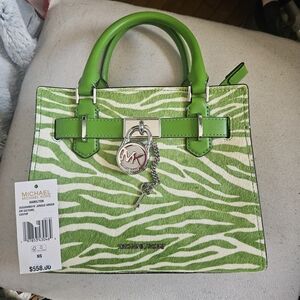 Michael Kors Hamilton Small Satchel - Lime Green Zebra Print